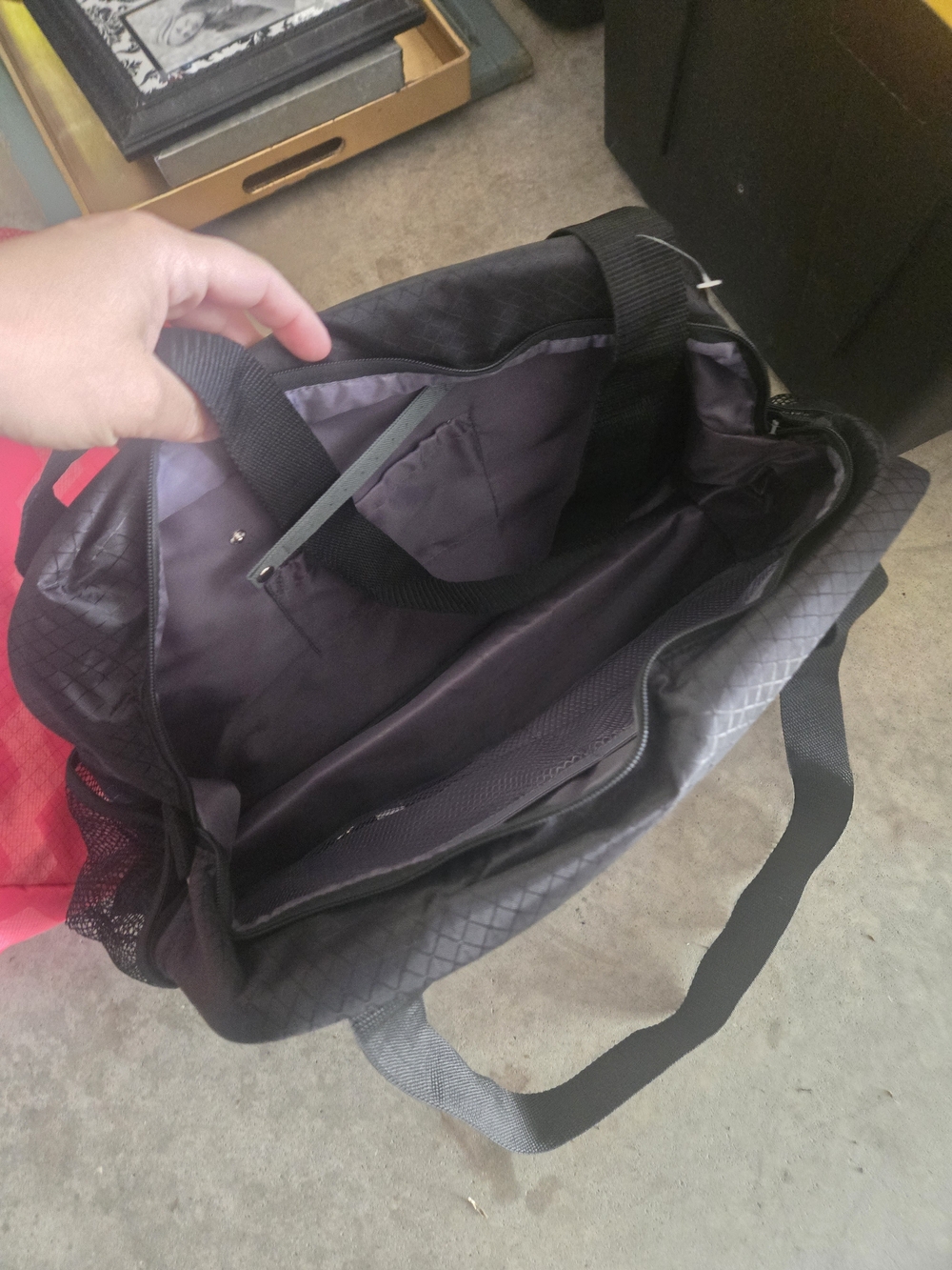 thirty-one Black Quilted Tote Bag with Gray Interior